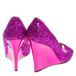 Pre Owned Jimmy Choo Pink Course Glitter Fabric Baxen Peep Toe Wedge Pumps 39