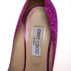 Pre Owned Jimmy Choo Pink Course Glitter Fabric Baxen Peep Toe Wedge Pumps 39