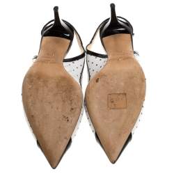 Pre Owned Jimmy Choo Monochrome Leather Embellished Slingback Sandals Size 36.5