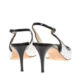 Pre Owned Jimmy Choo Monochrome Leather Embellished Slingback Sandals Size 36.5