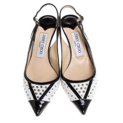 Pre Owned Jimmy Choo Monochrome Leather Embellished Slingback Sandals Size 36.5