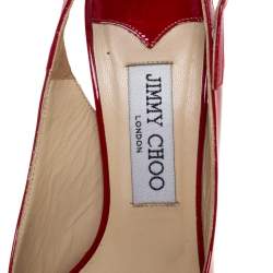 مملوكة مسبقًا صندل جيمي تشو كلو جلد أحمر لامع مقدمة مفتوحة وفتحة كعب مقاس 37