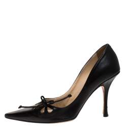 Jimmy Choo Black Leather Cut Out Pointed Toe Pumps Size 37.5