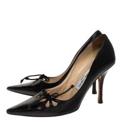 Jimmy Choo Black Leather Cut Out Pointed Toe Pumps Size 37.5