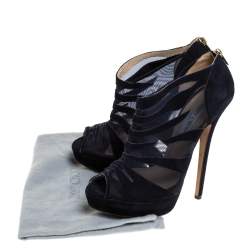 Pre Owned حذاء بوت جيمي تشو نعل ميك مقدمة مفتوحة كيرفيلد شبك وجلد سويدي أسود مقاس 40