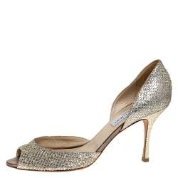 Jimmy Choo Glitter Champagne Logan D'orsay Peep Toe Pumps Size 39.5