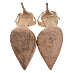 مملوكة مسبقًا Jimmy Choo Beige Patent Leather Tilly Pointed Toe Slingback Sandals Size 39.5