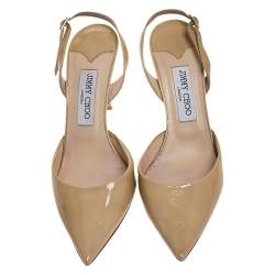 مملوكة مسبقًا Jimmy Choo Beige Patent Leather Tilly Pointed Toe Slingback Sandals Size 39.5