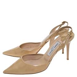 مملوكة مسبقًا Jimmy Choo Beige Patent Leather Tilly Pointed Toe Slingback Sandals Size 39.5