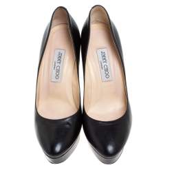 Pre Owned Jimmy Choo Black Leather Alex Platform Pumps Size 38.5