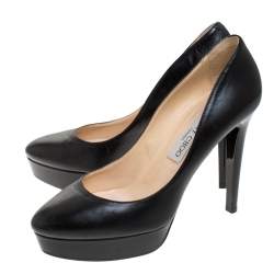 Pre Owned Jimmy Choo Black Leather Alex Platform Pumps Size 38.5