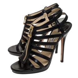 Pre Owned Jimmy Choo Black Leather Glenys Gladiator Platform Sandals Size 38