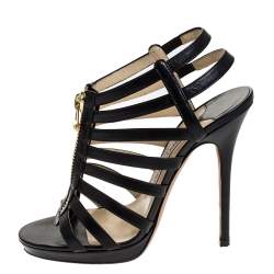 Pre Owned Jimmy Choo Black Leather Glenys Gladiator Platform Sandals Size 38