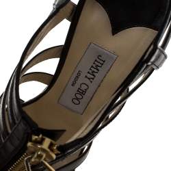 Pre Owned Jimmy Choo Black Leather Glenys Gladiator Platform Sandals Size 38