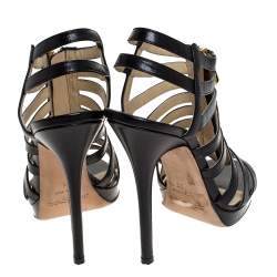 Pre Owned Jimmy Choo Black Leather Glenys Gladiator Platform Sandals Size 38