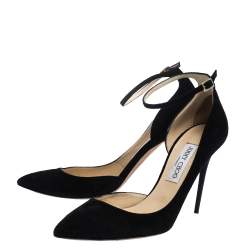 Pre Owned حذاء كعب عالي جيمي تشو "لوسي" طراز دورسي مقدمة مدببة و سير كاحل سويدي أسود مقاس 40