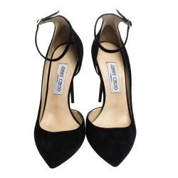 Pre Owned حذاء كعب عالي جيمي تشو "لوسي" طراز دورسي مقدمة مدببة و سير كاحل سويدي أسود مقاس 40