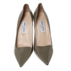 Pre Owned Jimmy Choo Grey Patent Leather Avril Pointed Toe Pumps Size 40