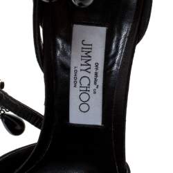 مملوكة مسبقًا حذاء كعب عالي جيمي تشو "فيكتوريا" مزخرف لؤلؤ أسود ساتان أسود مقاس 39