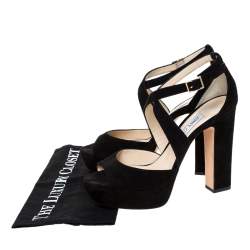 Pre Owned صندل جيمي تشو طراز سيور و نعل سميك جلد و سويدي أ سود مقاس 39