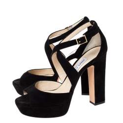 Pre Owned صندل جيمي تشو طراز سيور و نعل سميك جلد و سويدي أسود مقاس 39