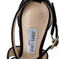 Pre Owned صندل جيمي تشو طراز سيور و نعل سميك جلد و سويدي أسود مقاس 39