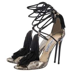 Jimmy Choo Multicolor Python And Suede Tassel Embellished Mindy Ankle Wrap Sandals Size 39