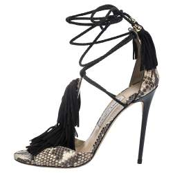 Jimmy Choo Multicolor Python And Suede Tassel Embellished Mindy Ankle Wrap Sandals Size 39