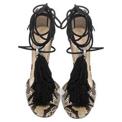 Jimmy Choo Multicolor Python And Suede Tassel Embellished Mindy Ankle Wrap Sandals Size 39