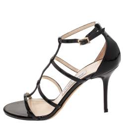 Pre Owned Jimmy Choo Black Patent Leather Dory Caged Sandals Size 36