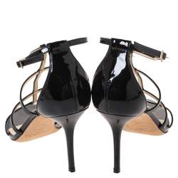 Pre Owned Jimmy Choo Black Patent Leather Dory Caged Sandals Size 36