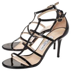 Pre Owned Jimmy Choo Black Patent Leather Dory Caged Sandals Size 36