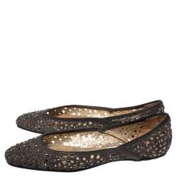 Pre Owned Jimmy Choo Metallic Silver Embellished Cut Out Suede Ballet Flats Size 39.5