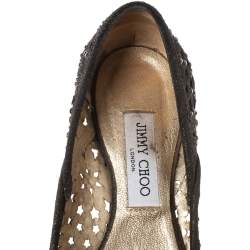 Pre Owned Jimmy Choo Metallic Silver Embellished Cut Out Suede Ballet Flats Size 39.5