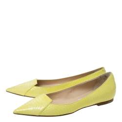 Pre Owned Jimmy Choo Yellow Python Pointed Toe Flats Size 37