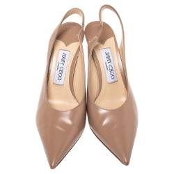 Pre Owned Jimmy Choo Beige Leather Ivy Pointed Toe Slingback Sandals Size 37.5
