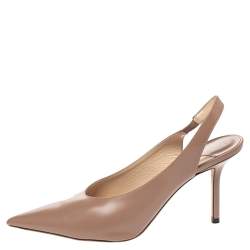 Pre Owned Jimmy Choo Beige Leather Ivy Pointed Toe Slingback Sandals Size 37.5