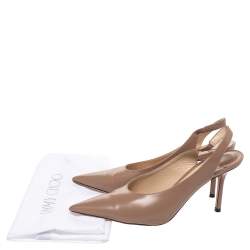 Pre Owned Jimmy Choo Beige Leather Ivy Pointed Toe Slingback Sandals Size 37.5