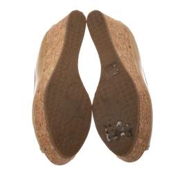 Pre Owned Jimmy Choo Nude Patent Parley Cork Wedge Pumps Size 37.5