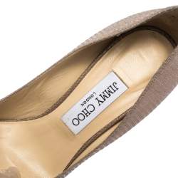 Pre Owned Jimmy Choo Beige Lizard Embossed Glitter Leather Hope Platform Pumps Size 38.5