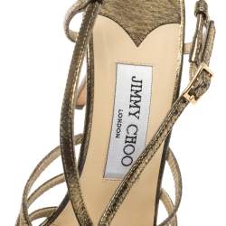 Pre Owned Jimmy Choo Metallic Bronze Lamé Fabric Platform Cage Sandals Size 38.5