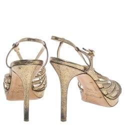 Pre Owned Jimmy Choo Metallic Bronze Lamé Fabric Platform Cage Sandals Size 38.5