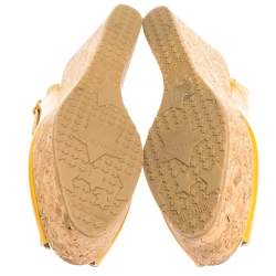 Pre Owned Jimmy Choo Mustard Yellow Patent Praise Cork Slingback Wedges Size 41