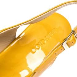 Pre Owned Jimmy Choo Mustard Yellow Patent Praise Cork Slingback Wedges Size 41