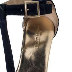 Pre Owned Jimmy Choo Blue Suede Pela Cork Wedge Ankle Strap Platform Sandals Size 37.5