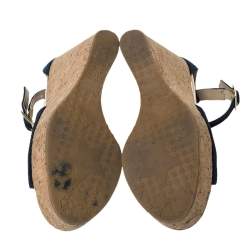 Pre Owned Jimmy Choo Blue Suede Pela Cork Wedge Ankle Strap Platform Sandals Size 37.5