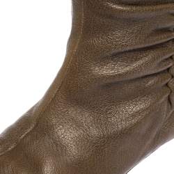 Pre Owned Jimmy Choo Brown Leather Pleat Detail Knee High Boots Size 38.5