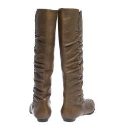 Pre Owned Jimmy Choo Brown Leather Pleat Detail Knee High Boots Size 38.5