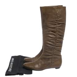 Pre Owned Jimmy Choo Brown Leather Pleat Detail Knee High Boots Size 38.5
