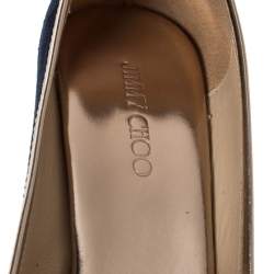 Pre Owned Jimmy Choo Blue Suede And Gold Trim Peep Toe 'Papina' Cork Platform Wedges Size 37